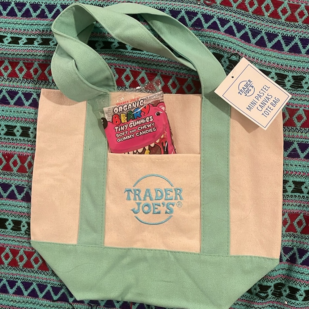 💐BNWT💐Trader Joe’s Mini Pastel Canvas Tote Bag That’s Gone Viral SOLD OUT 💚 - Picture 3 of 10